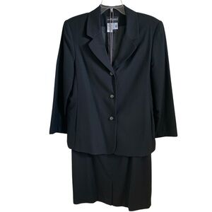 Sag Harbor Petite 2 Pc Midi Skirt Suit Dress | Wool Exterior | Black | Sz 12p